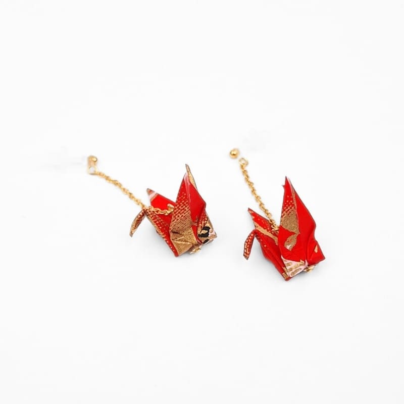 Boucles d’Oreilles Japonaises Chaînes Grues Rouges
