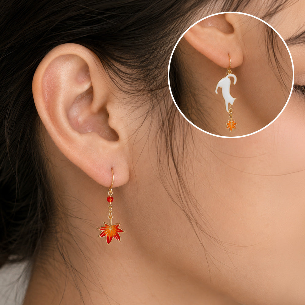 Boucles d’Oreilles Japonaises Chat et Momiji
