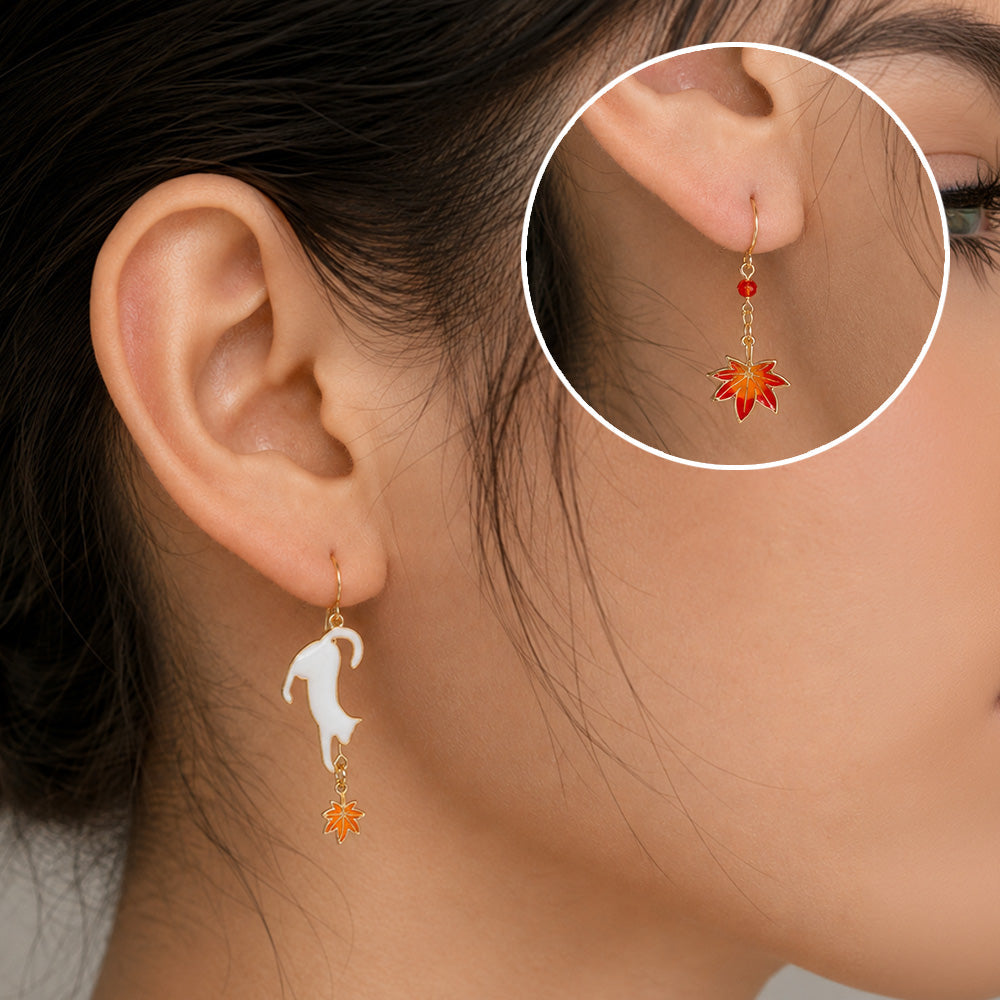 Boucles d’Oreilles Japonaises Chat et Momiji