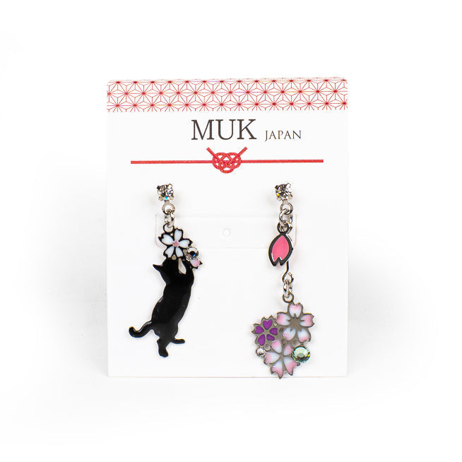 Boucles d’Oreilles Japonaises Chat Noir