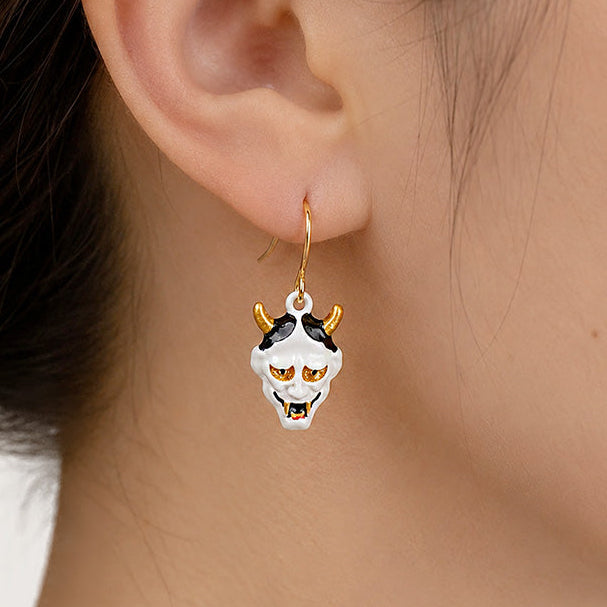Boucles d’Oreilles Japonaises Masque Hannya Blanc