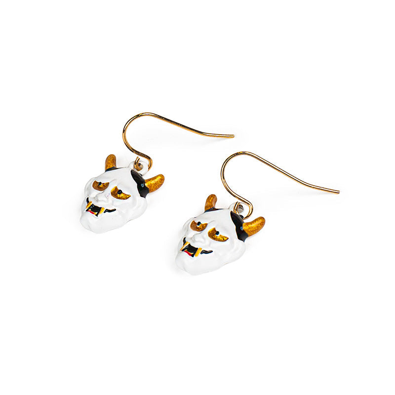 Boucles d’Oreilles Japonaises Masque Hannya Blanc