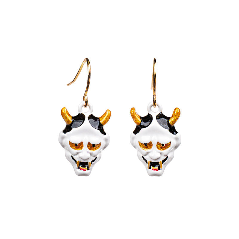 Boucles d’Oreilles Japonaises Masque Hannya Blanc