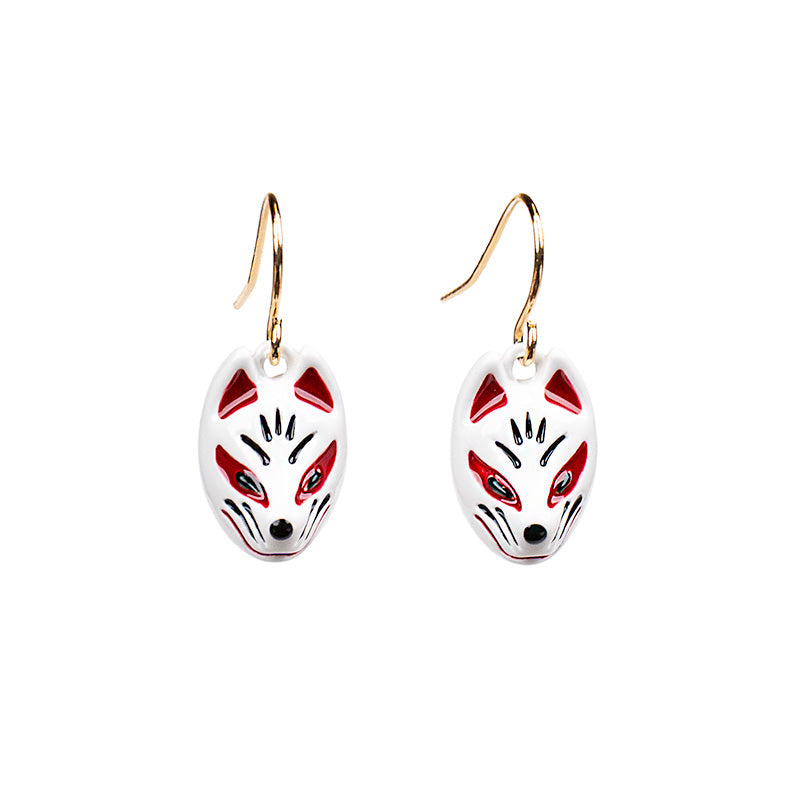 Boucles d’Oreilles Japonaises Masque Kitsune Blanc