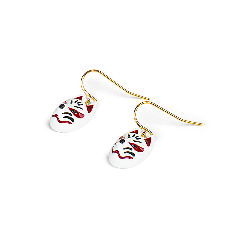 Boucles d’Oreilles Japonaises Masque Kitsune Blanc