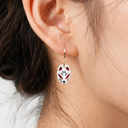 Boucles d’Oreilles Japonaises Masque Kitsune Blanc
