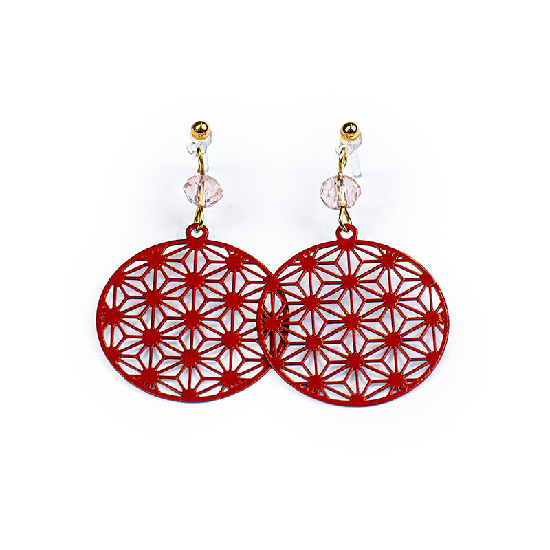Boucles d’Oreilles Japonaises Motif Asanoha Rouge