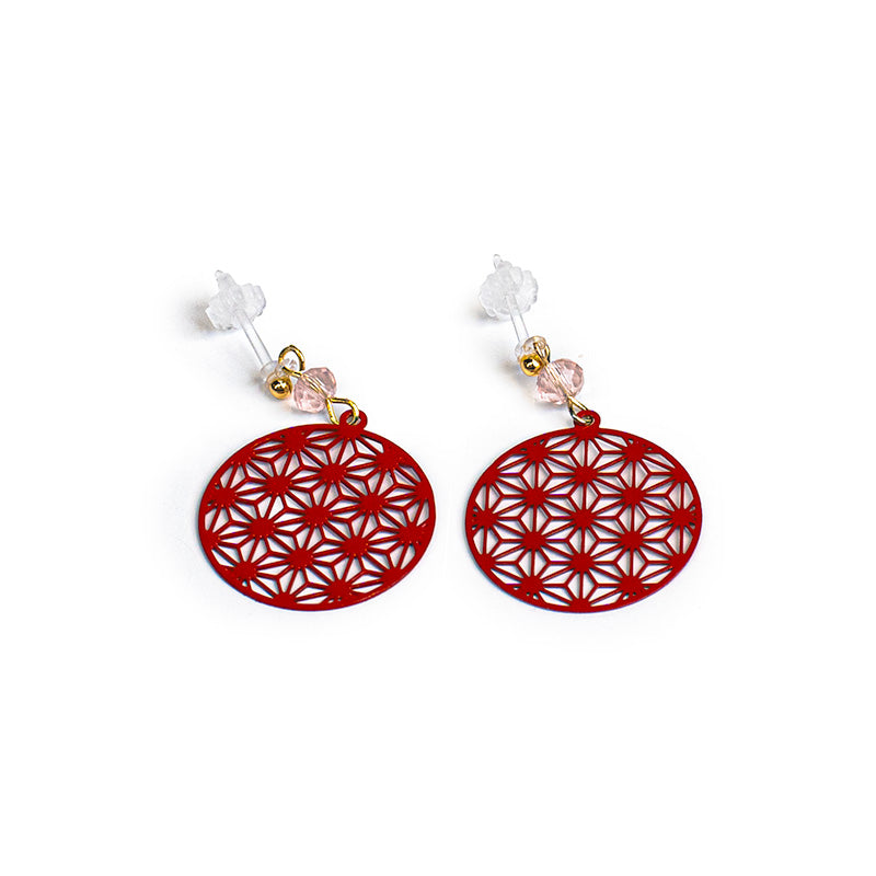 Boucles d’Oreilles Japonaises Motif Asanoha Rouge