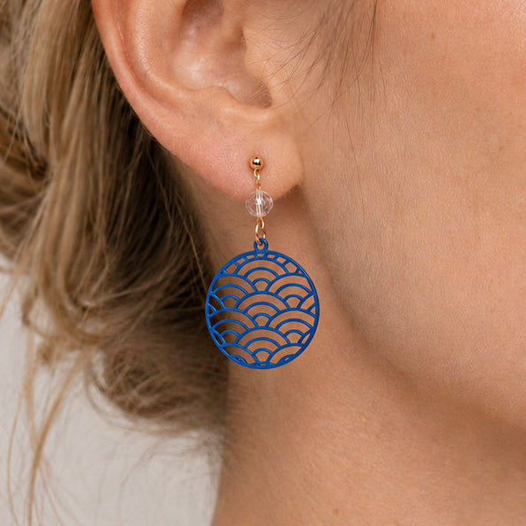Boucles d’Oreilles Japonaises Motif Seigaiha Bleu