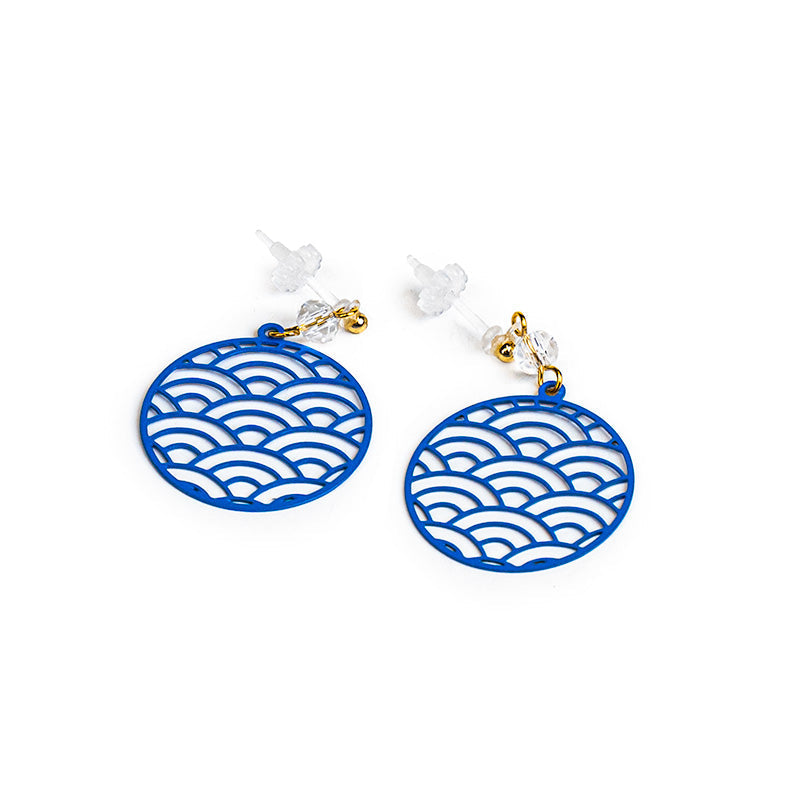 Boucles d’Oreilles Japonaises Motif Seigaiha Bleu