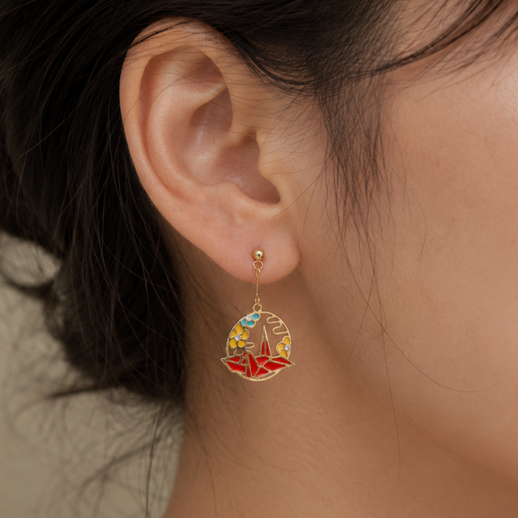 Boucles d’Oreilles Japonaises Origami Rouge