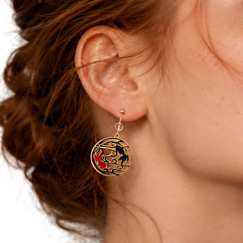 Boucles d’Oreilles Japonaises Poissons Rouge & Noir