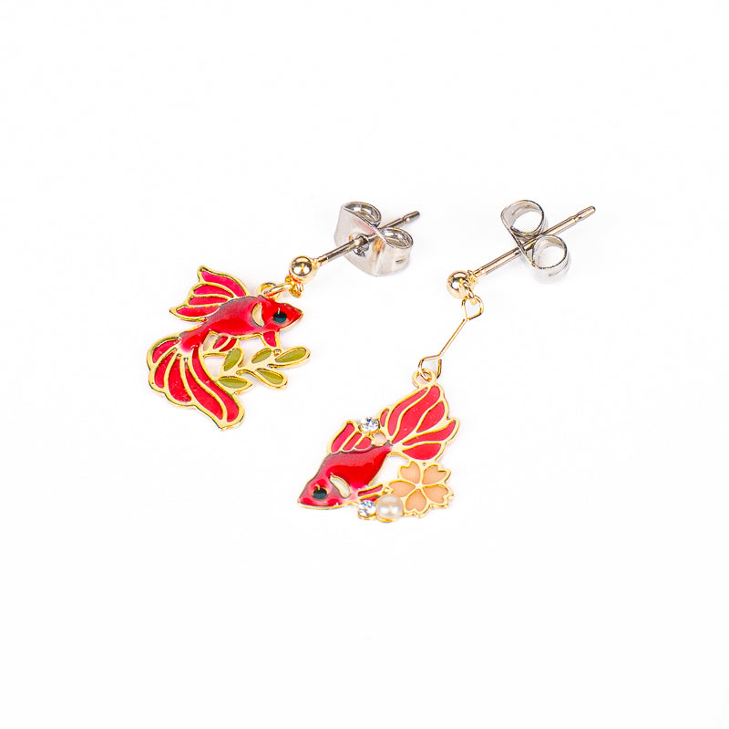 Boucles d’Oreilles Japonaises Poissons Rouges Kingyo