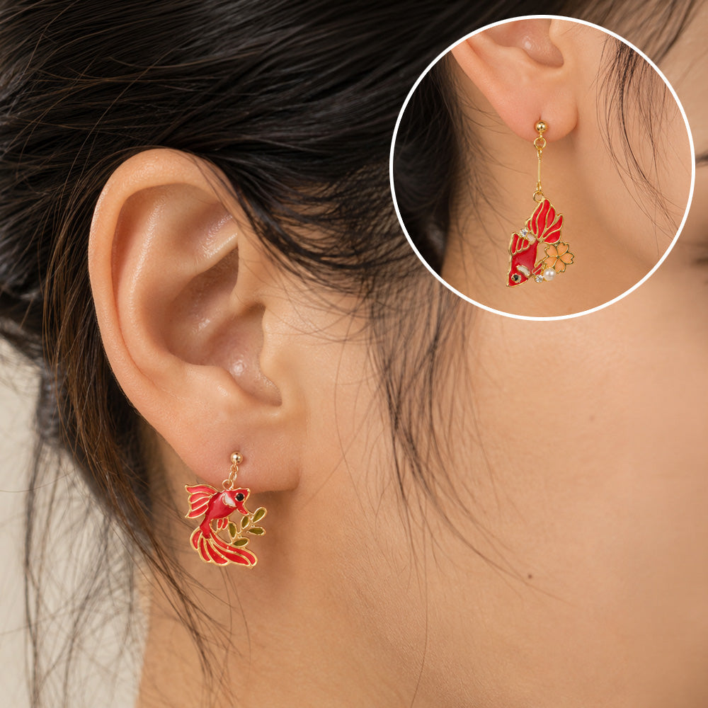 Boucles d’Oreilles Japonaises Poissons Rouges Kingyo
