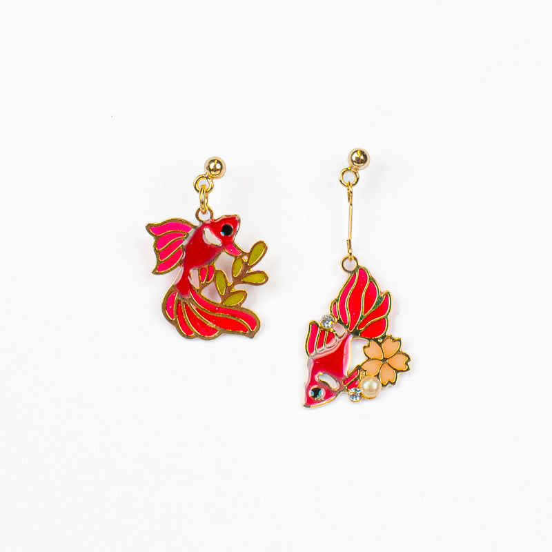 Boucles d’Oreilles Japonaises Poissons Rouges Kingyo