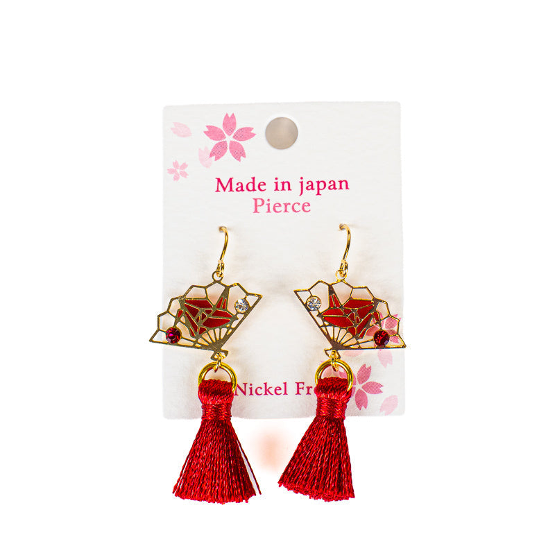 Boucles d’Oreilles Japonaises Sensu et Pompon Rouges