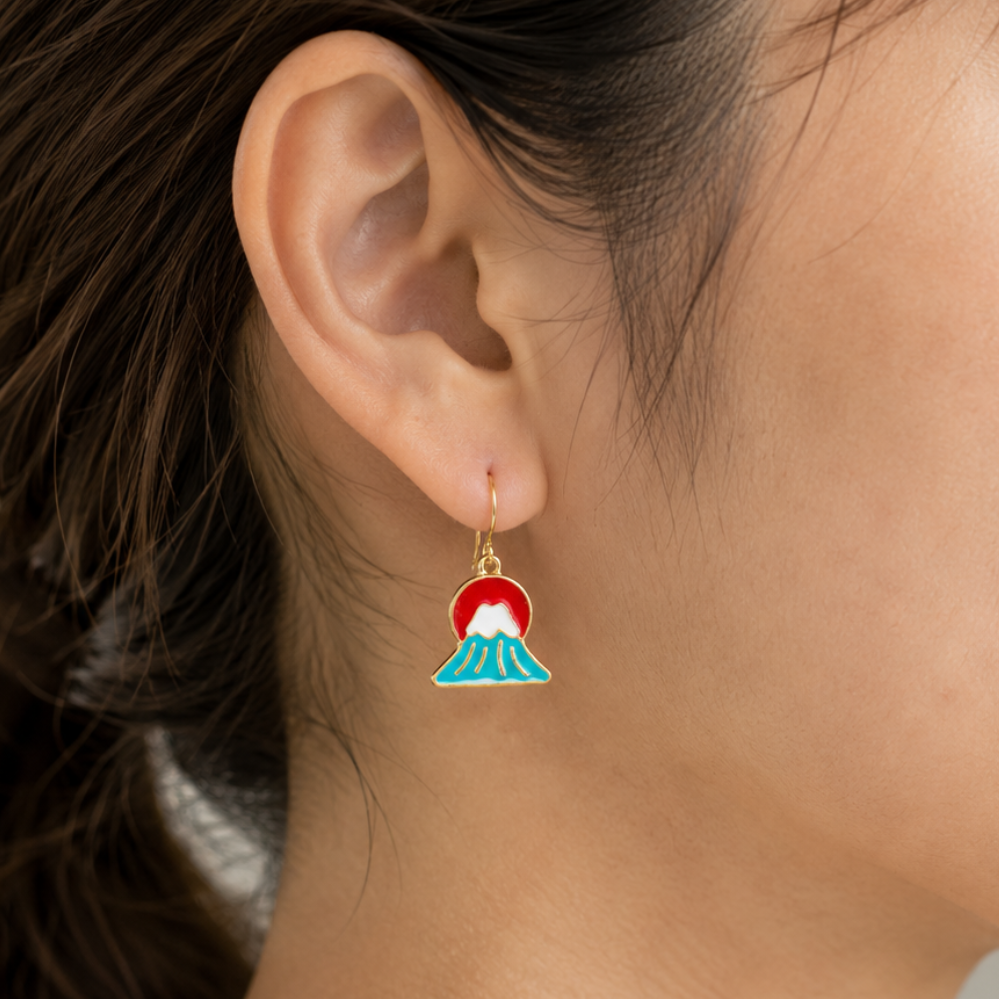 Boucles d’Oreilles Japonaises Soleil et Mont Fuji