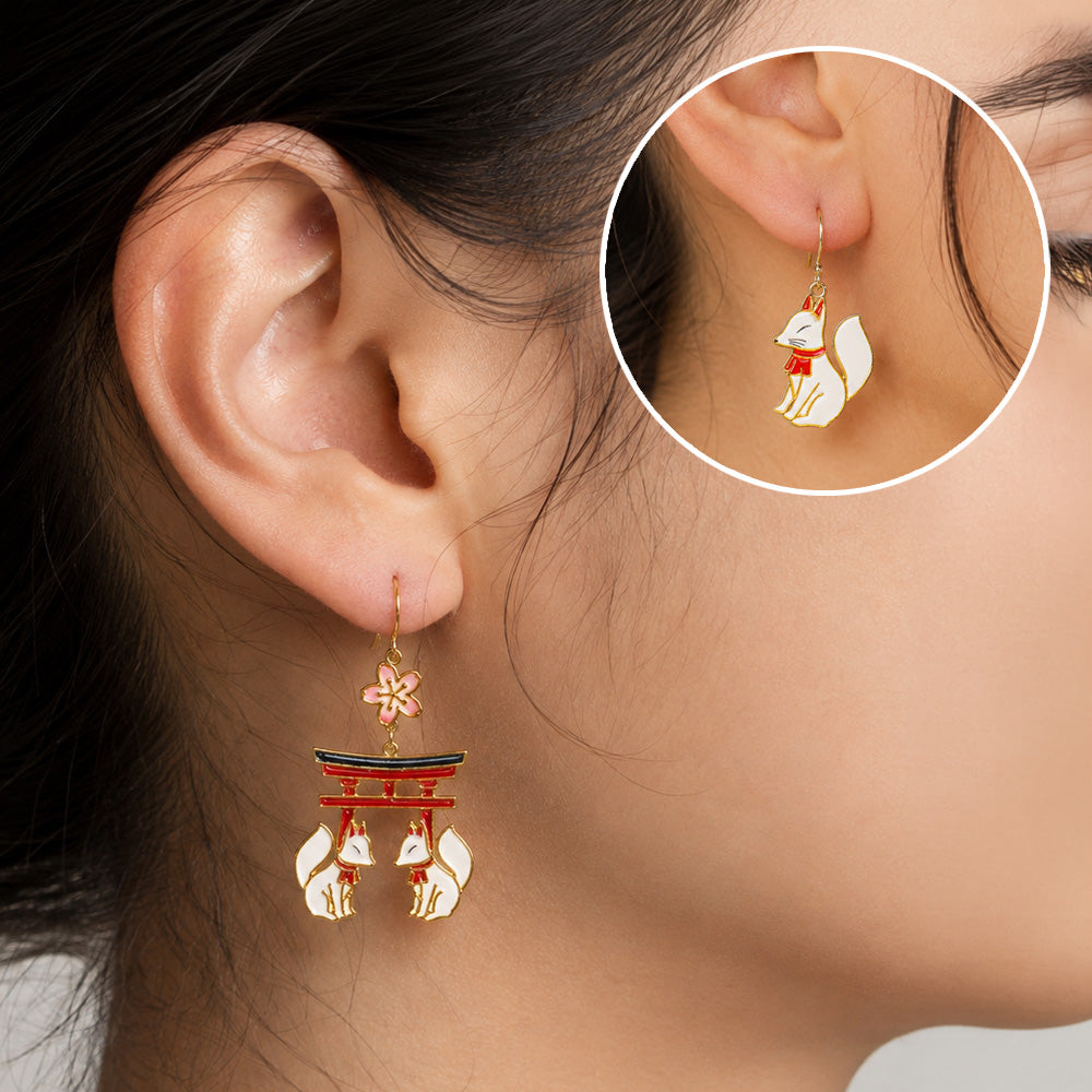 Boucles d’Oreilles Japonaises Torii et Kitsune