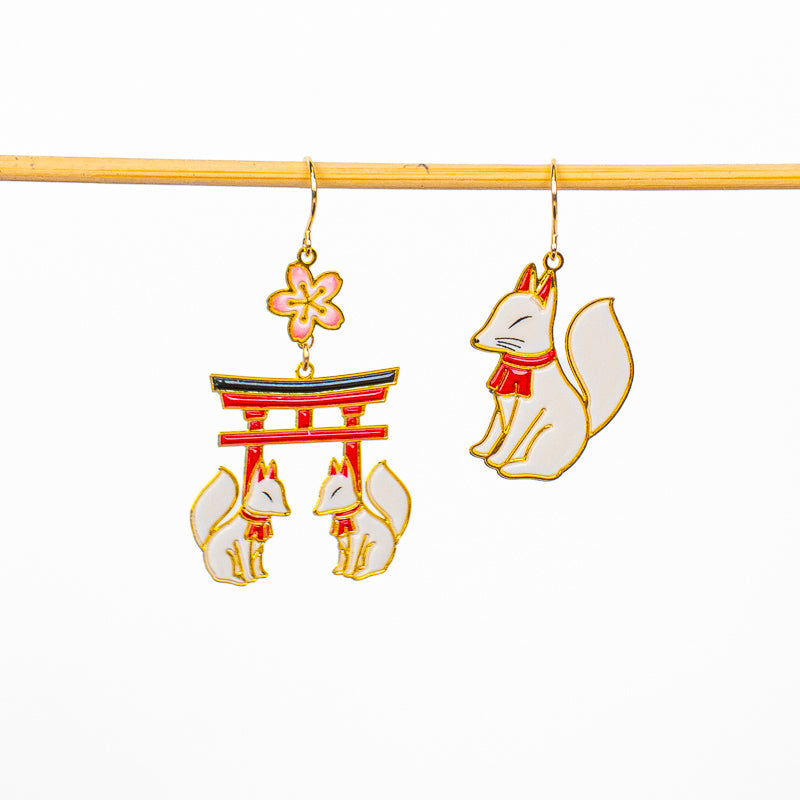 Boucles d’Oreilles Japonaises Torii et Kitsune