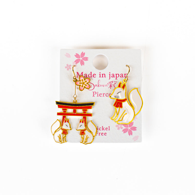 Boucles d’Oreilles Japonaises Torii et Kitsune