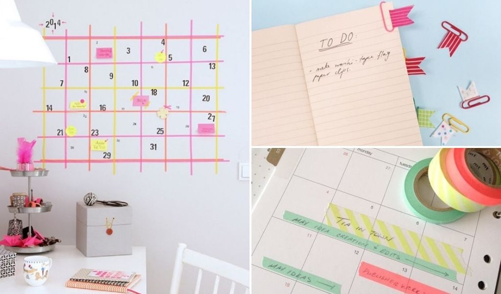 calendrier et bullet journal avec washi tape