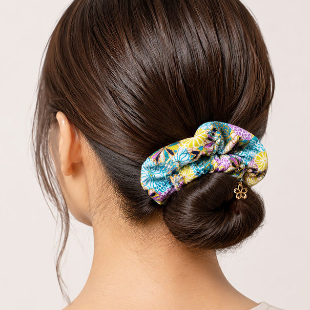 Chouchou Scrunchie Japonais Bleu
