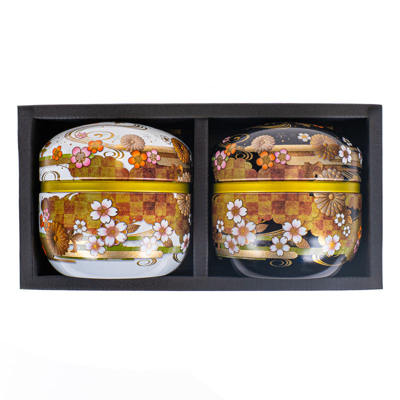 Coffret Deux Boîtes à Thé Métal Noir & Blanc