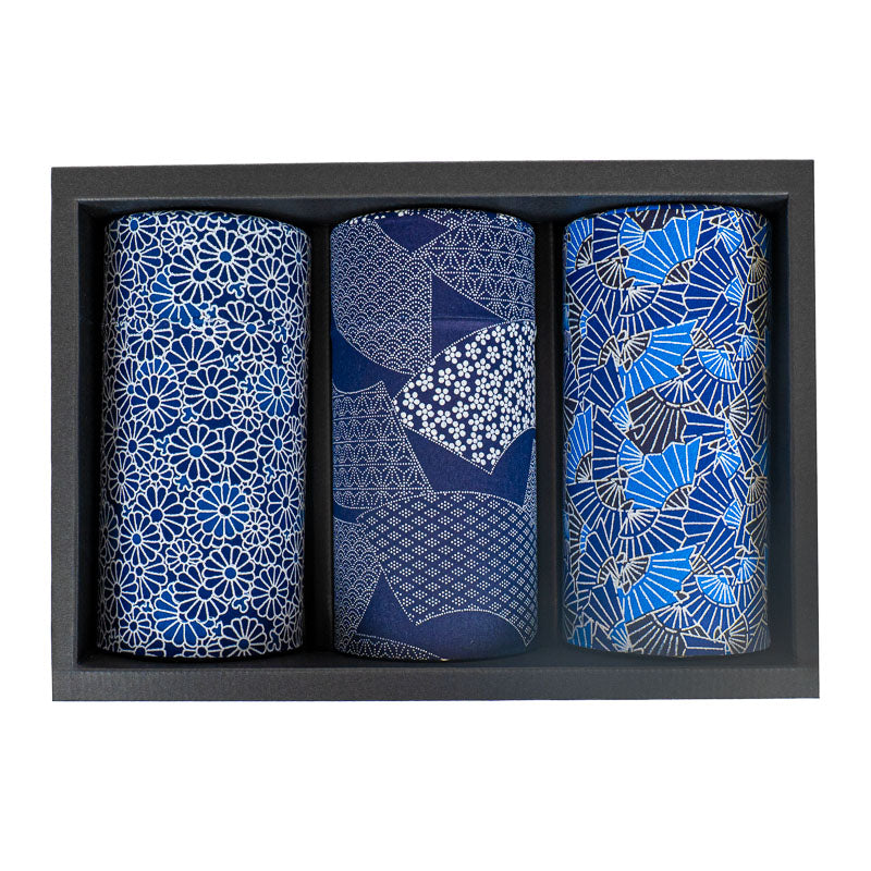 Coffret Trois Boîtes à Thé Japonaises Indigo