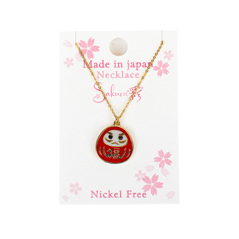 Collier Japonais Pendentif Daruma Rouge & Or