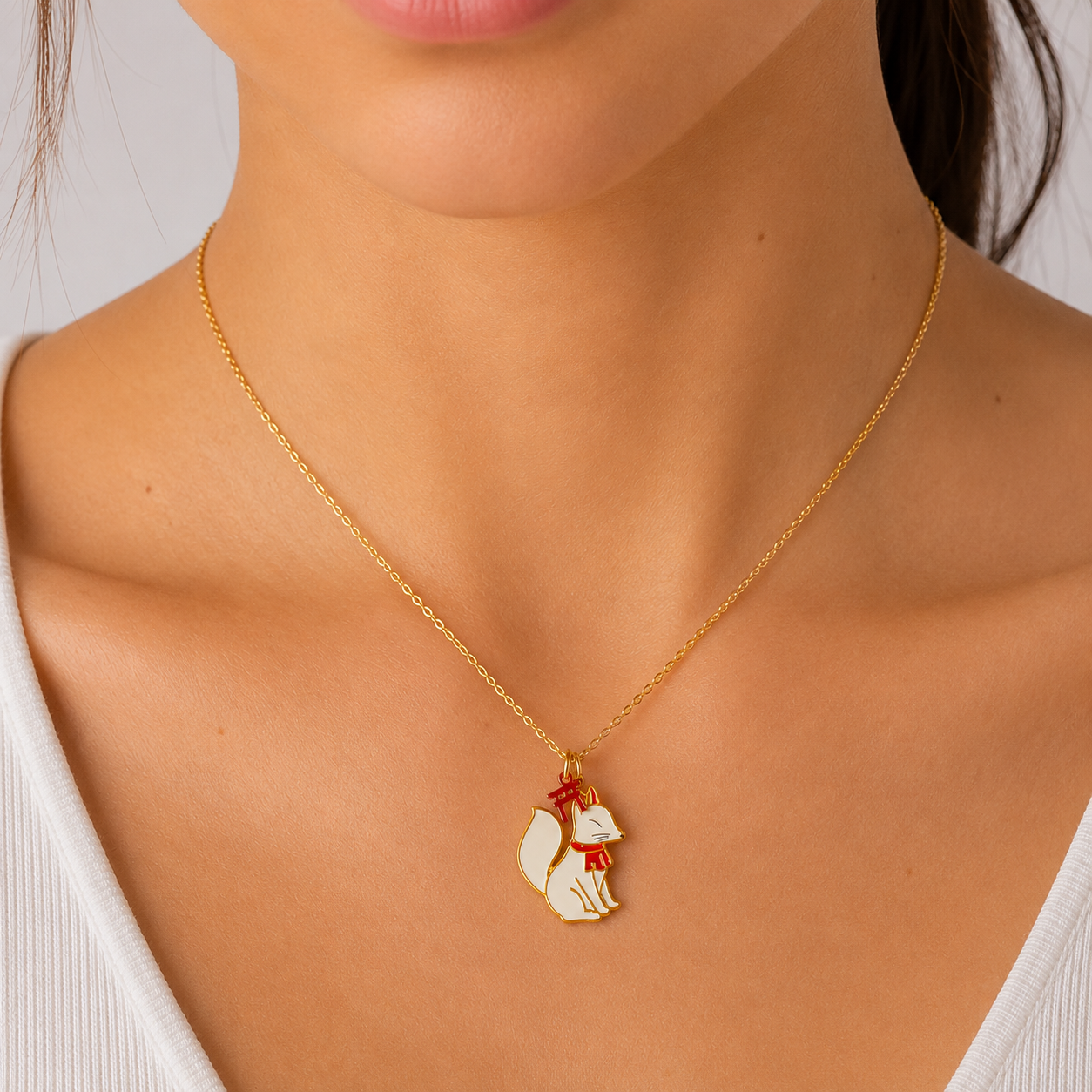 Collier Japonais Pendentif Kitsune Gardien