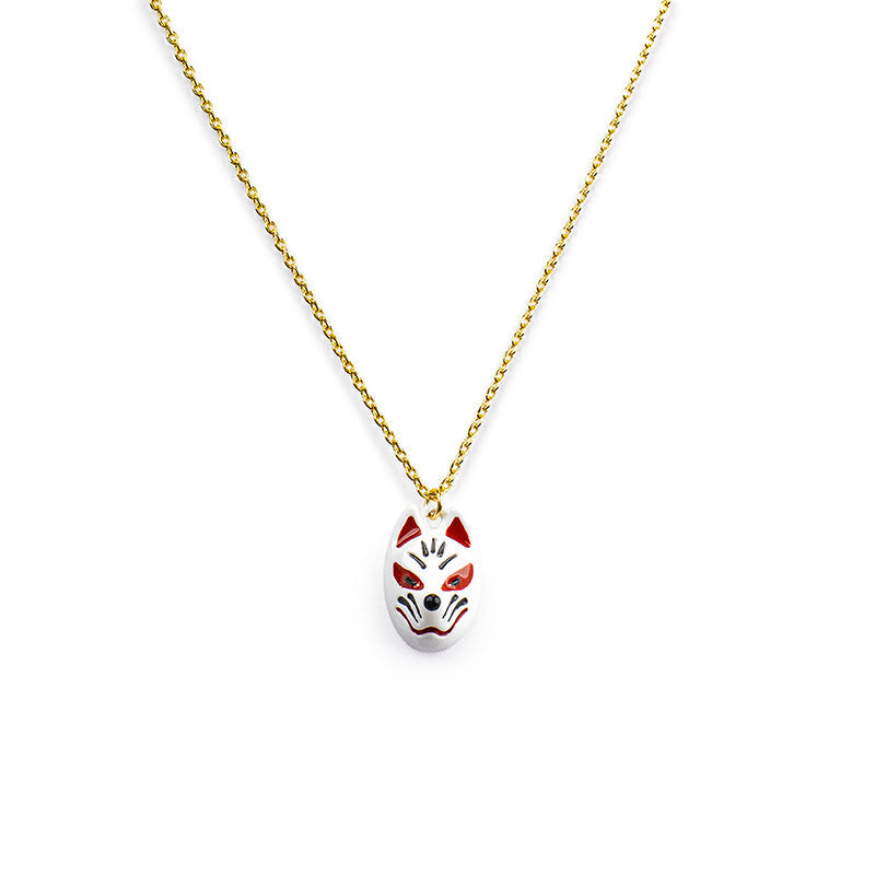 Collier Japonais Pendentif Masque Kitsune Blanc
