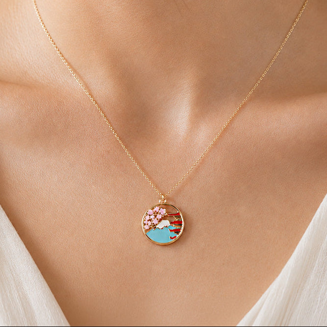 Collier Japonais Pendentif Pagode & Fuji