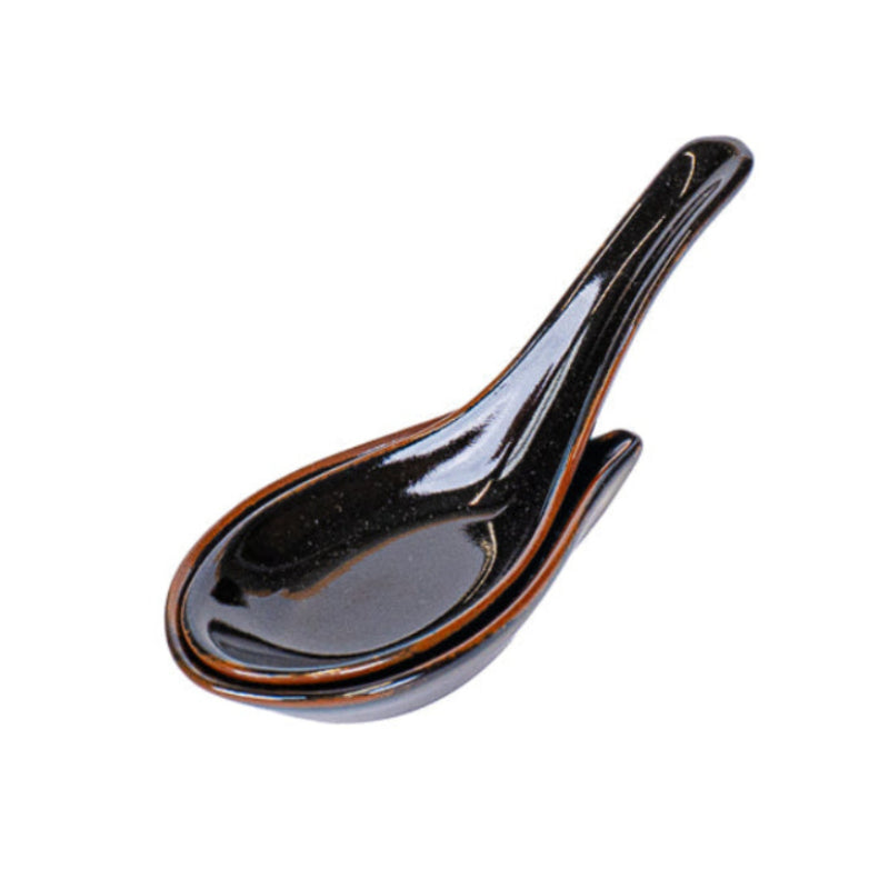 Cuillère à Ramen Japonaise Noire avec Support