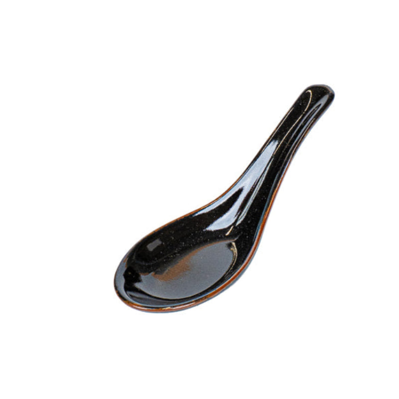 Cuillère à Ramen Japonaise Noire avec Support