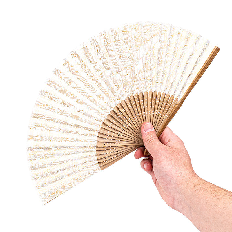 Éventail Japonais Mino Washi Blanc Vagues