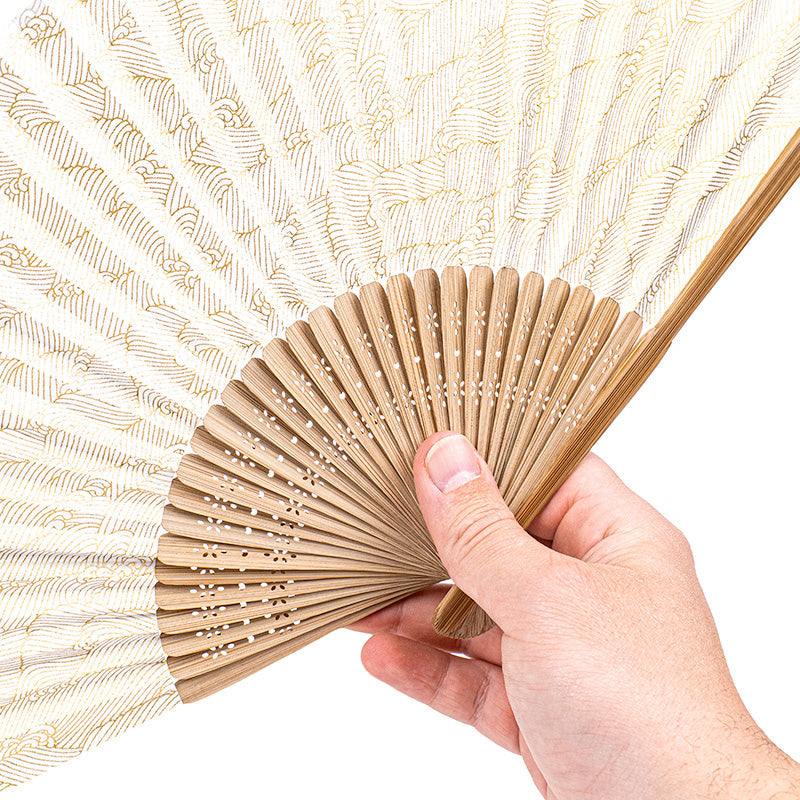 Éventail Japonais Mino Washi Blanc Vagues