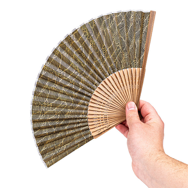 Éventail Japonais Mino Washi Noir Vagues