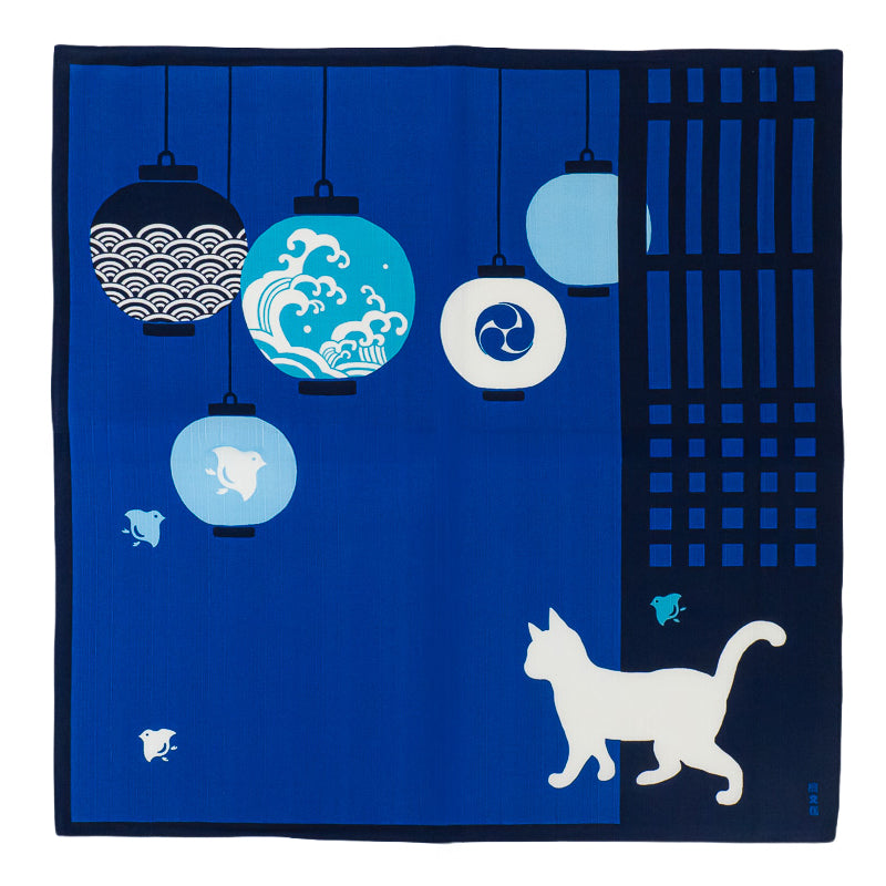 Furoshiki Japonais Chat et Lanternes - 50x50 cm