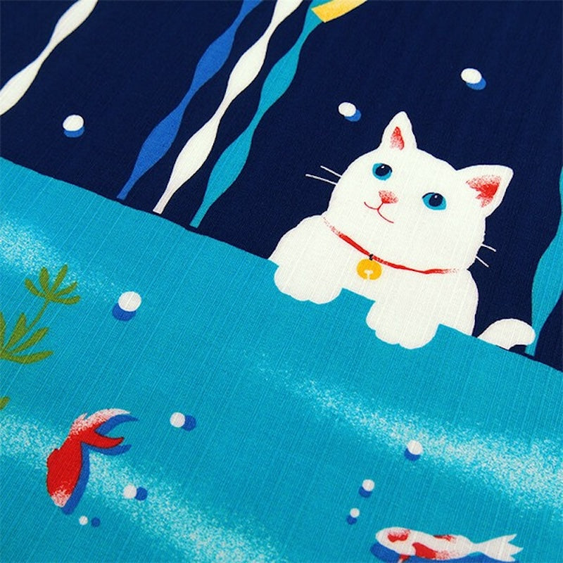 Furoshiki Japonais Chat et Poissons Rouges - 50x50 cm