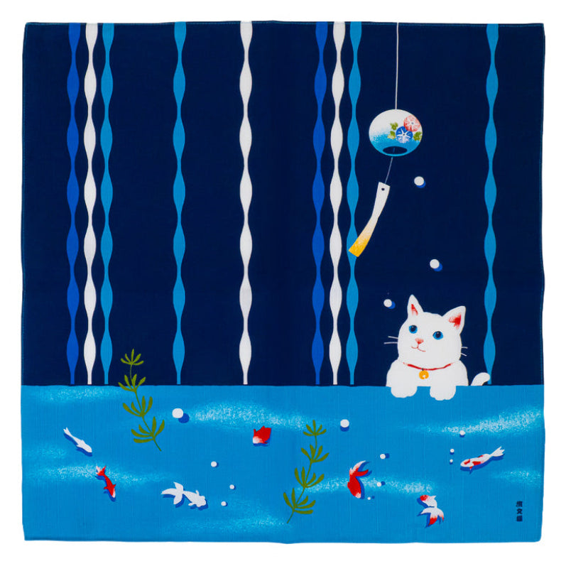 Furoshiki Japonais Chat et Poissons Rouges - 50x50 cm