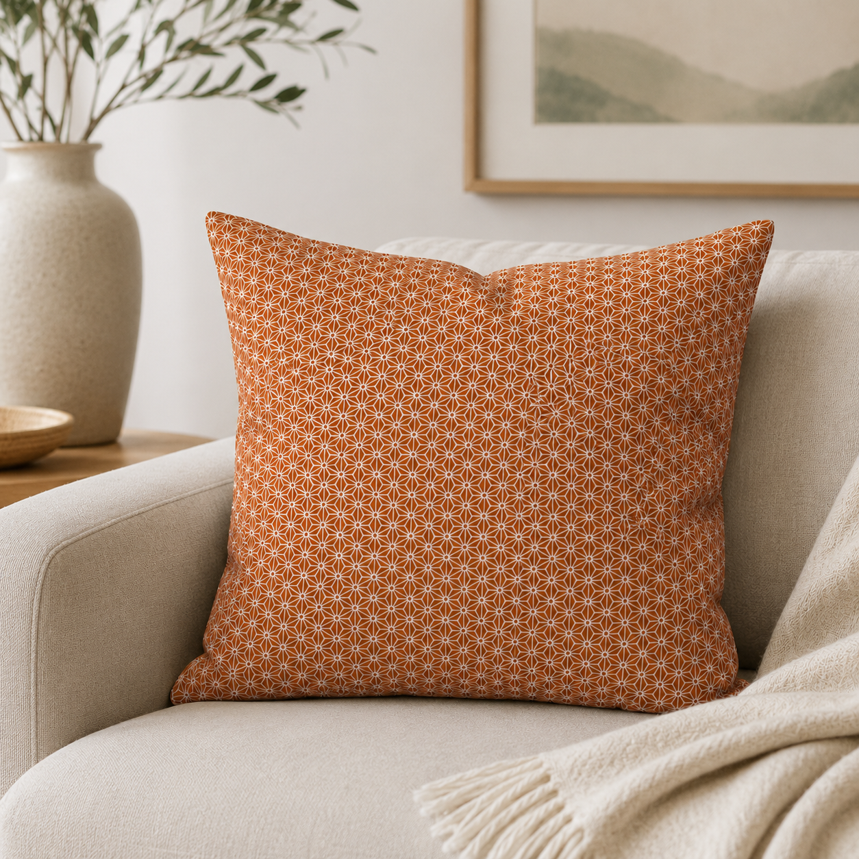 Housse de Coussin Japonais Asanoha Orange
