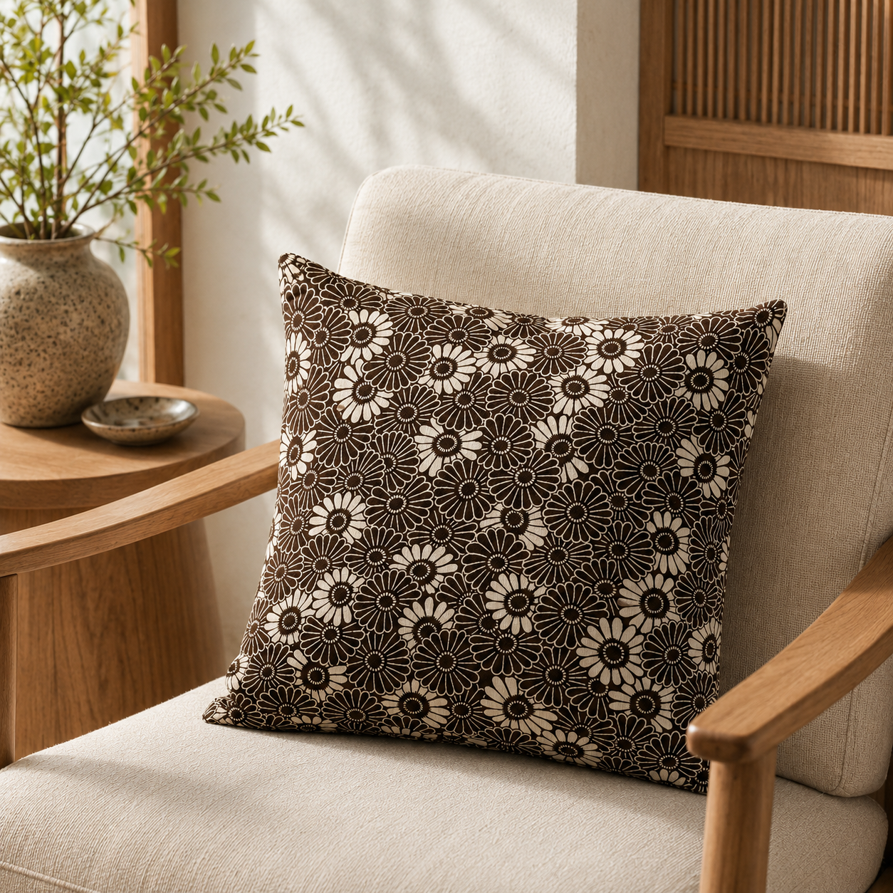 Housse de Coussin Japonais Kikuzukushi Marron