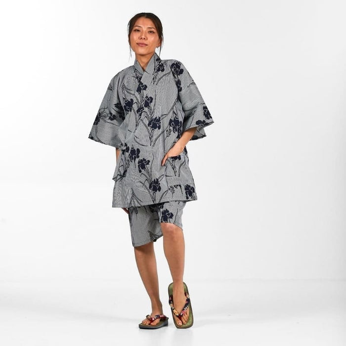 Ensemble Pyjama Kimono Japonais Femme Gris Iris