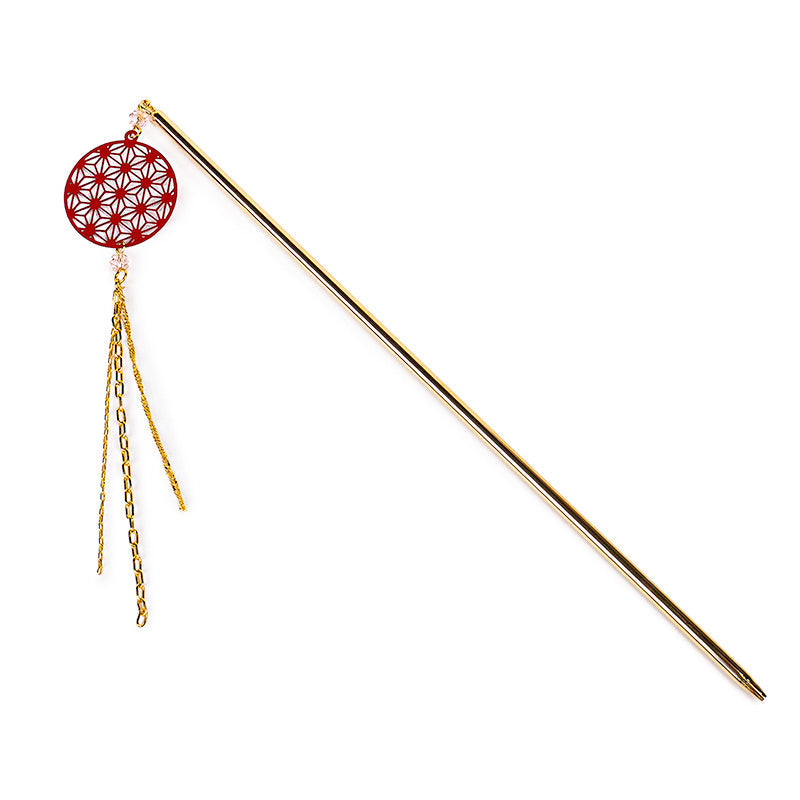 Kanzashi Japonais Motif Asanoha Rouge