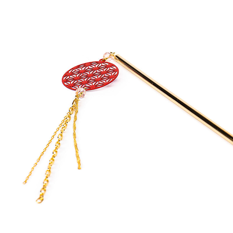 Kanzashi Japonais Motif Asanoha Rouge