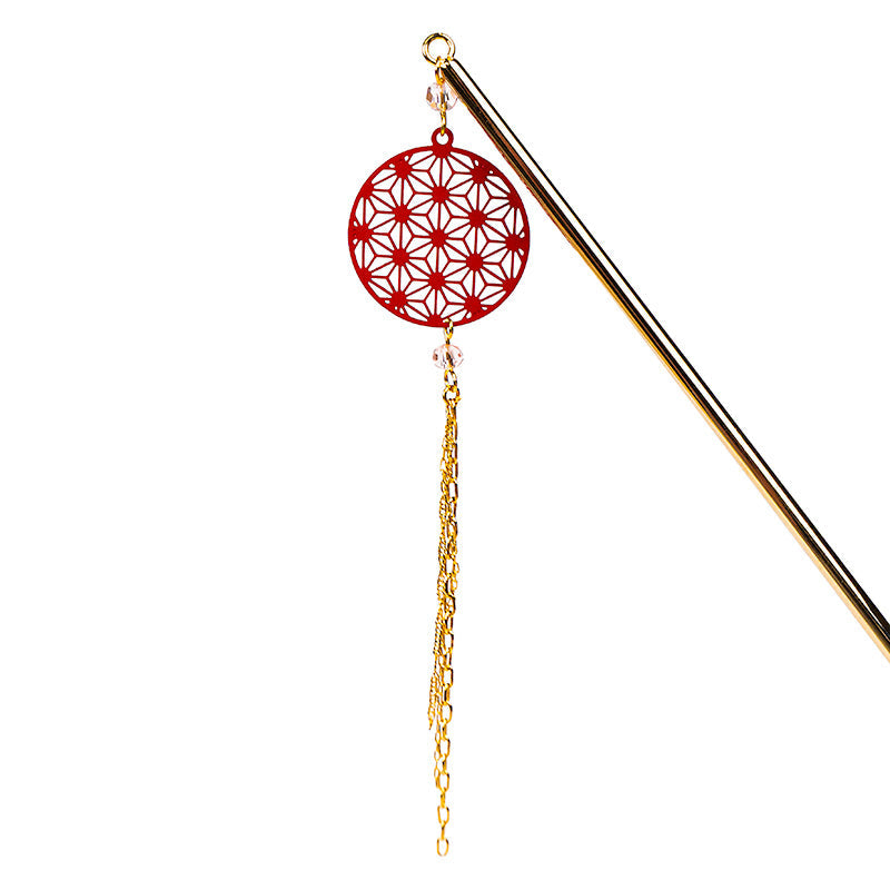 Kanzashi Japonais Motif Asanoha Rouge