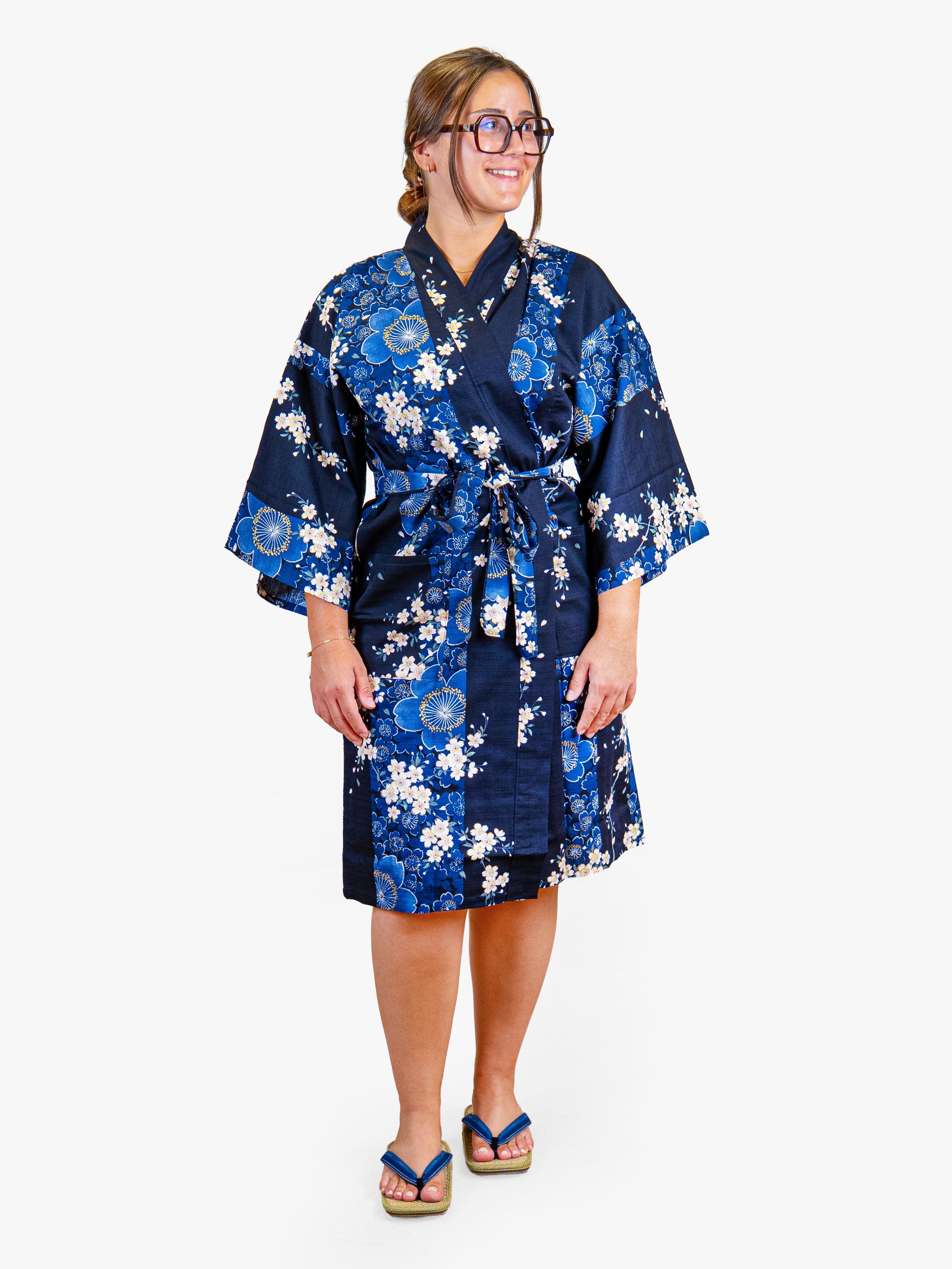 Kimono Happi Femme Bleu Sakura