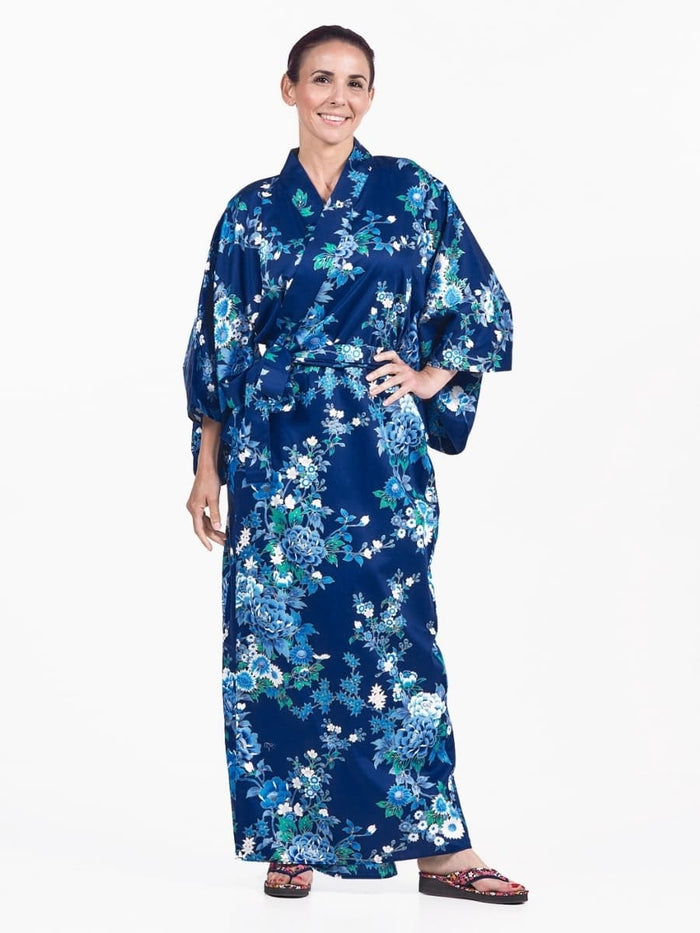 Kimono Long Japonais Femme Bleu Hana