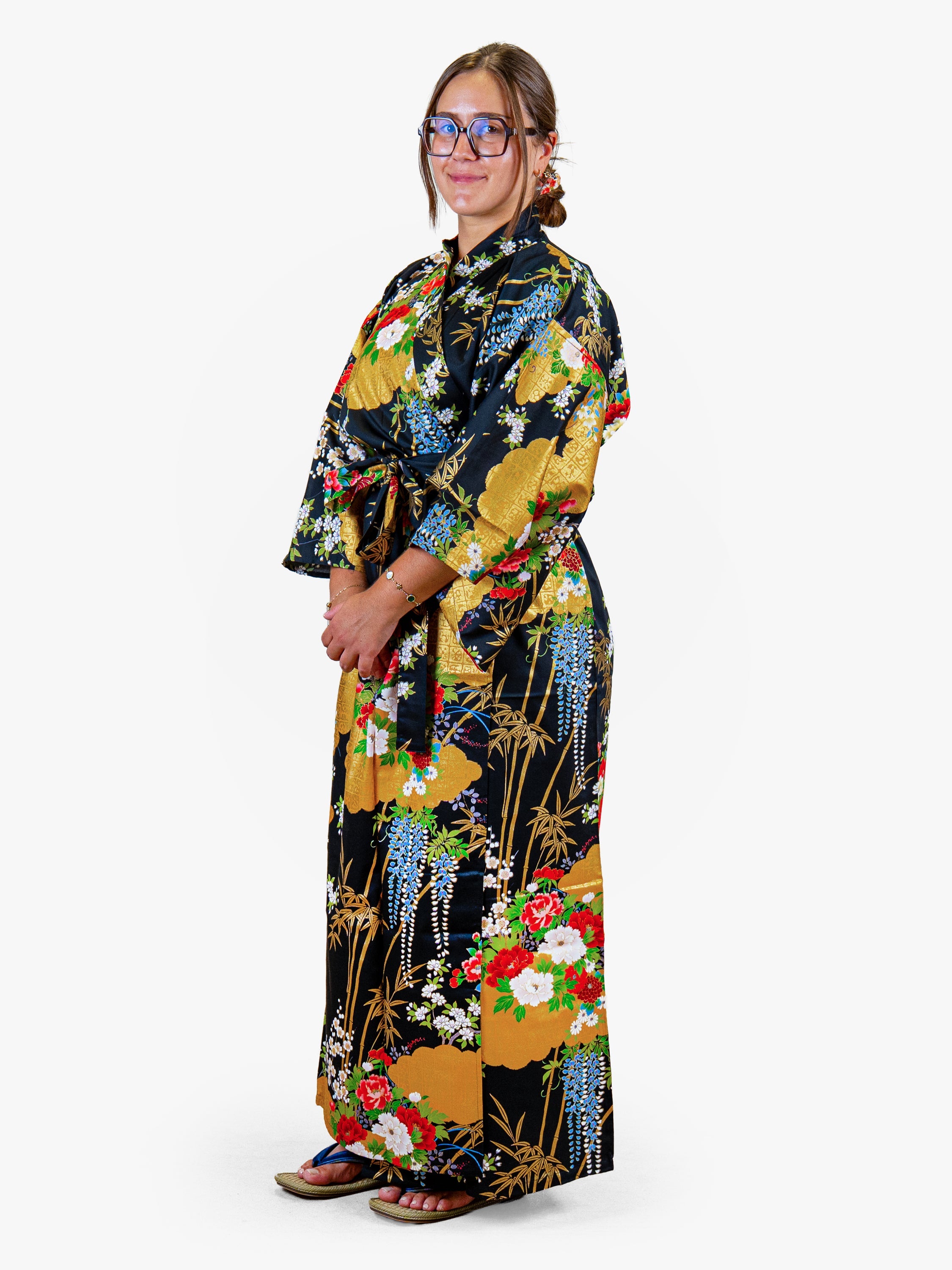 Kimono Japonais Femme Botan Doré