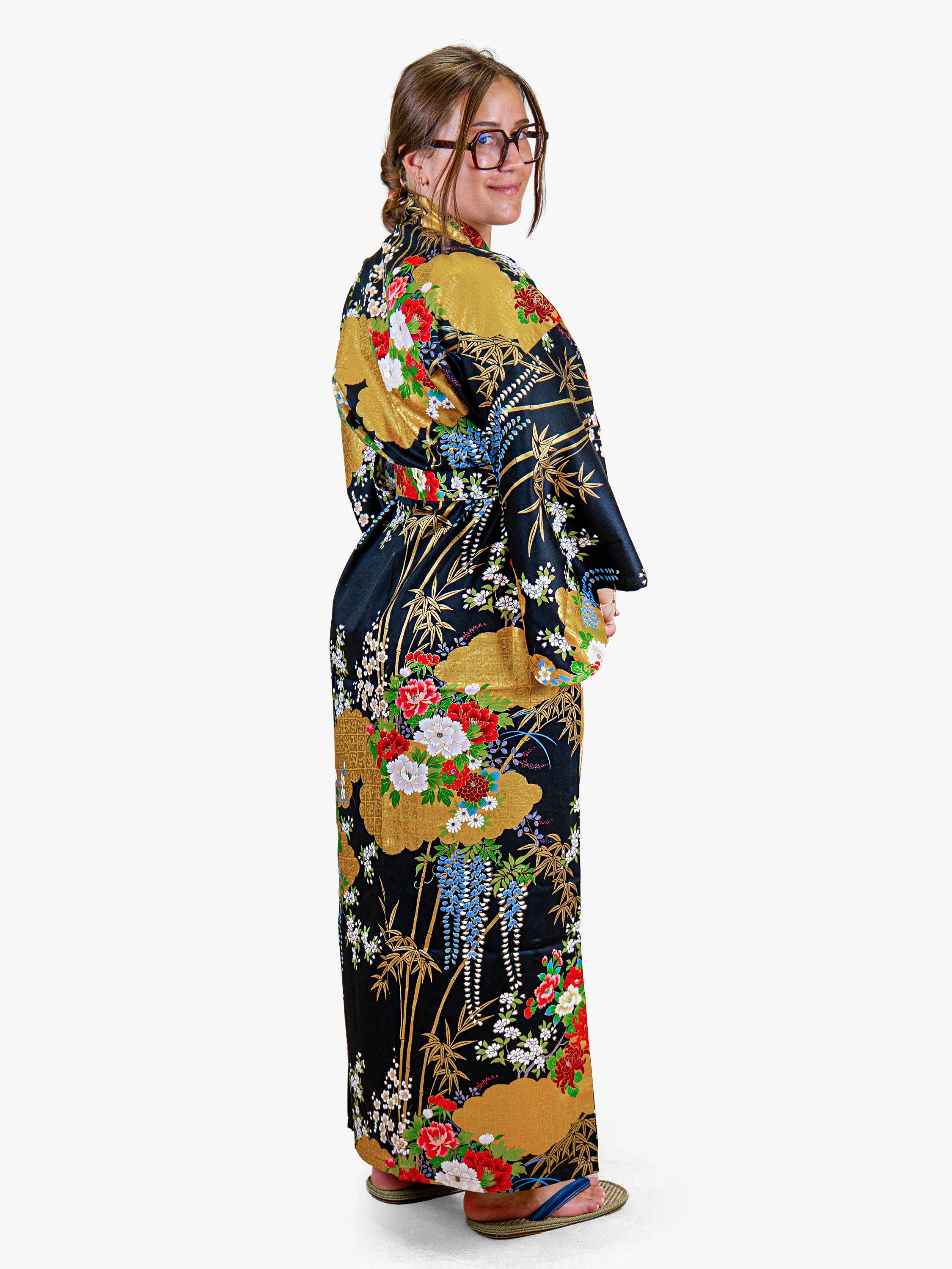 Kimono Japonais Femme Botan Doré